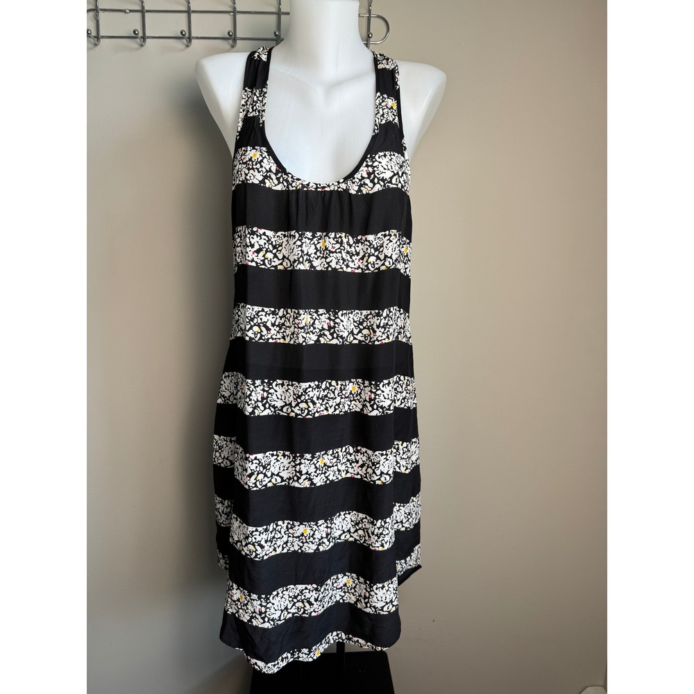 Quiksilver 100% Silk Striped Floral Mini Dress Racerback Cut Out Womens M Boho